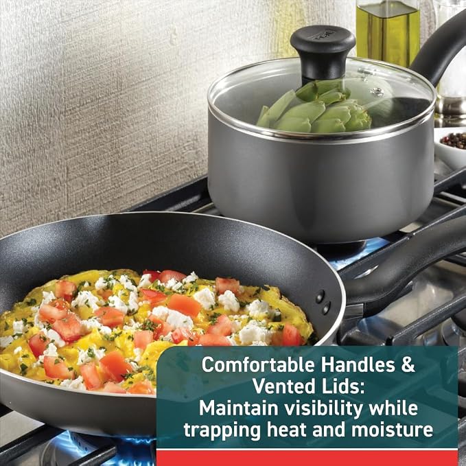 T-fal Initiatives Nonstick Cookware Set 6 Piece Oven Safe 350F Cookware - Image 4
