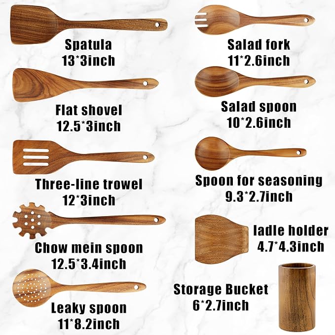 FJNATINH Wooden Spoons for Cooking, Wooden Kitchen Utensils Set for Nonstick - Image 2