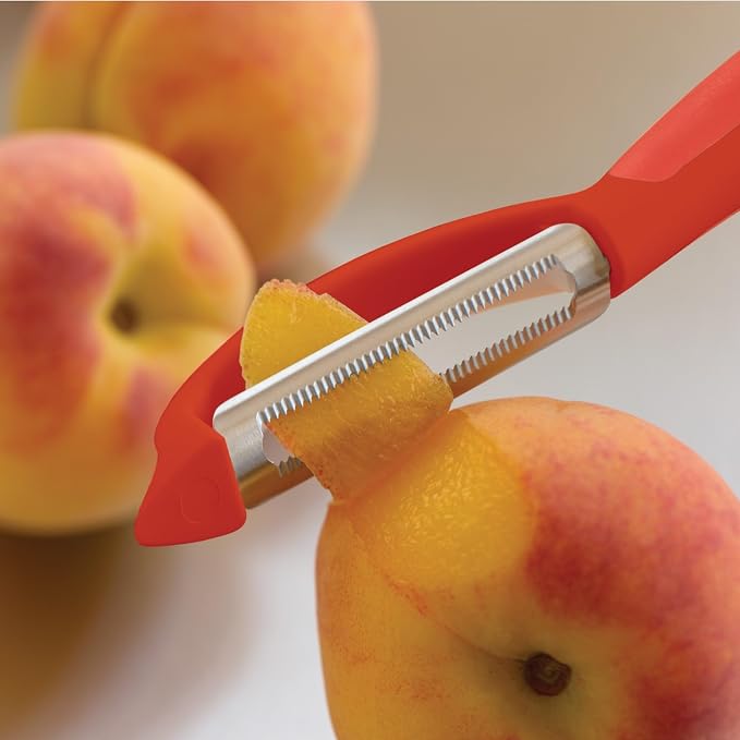 Kuhn Rikon Serrated Piranha “Swivel” Peeler 7.25” Red - Image 5
