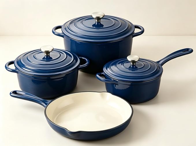 QuliMetal Enameled Cast Iron Cookware Set, 4-Piece Pots and Pans Set by QuliMetal