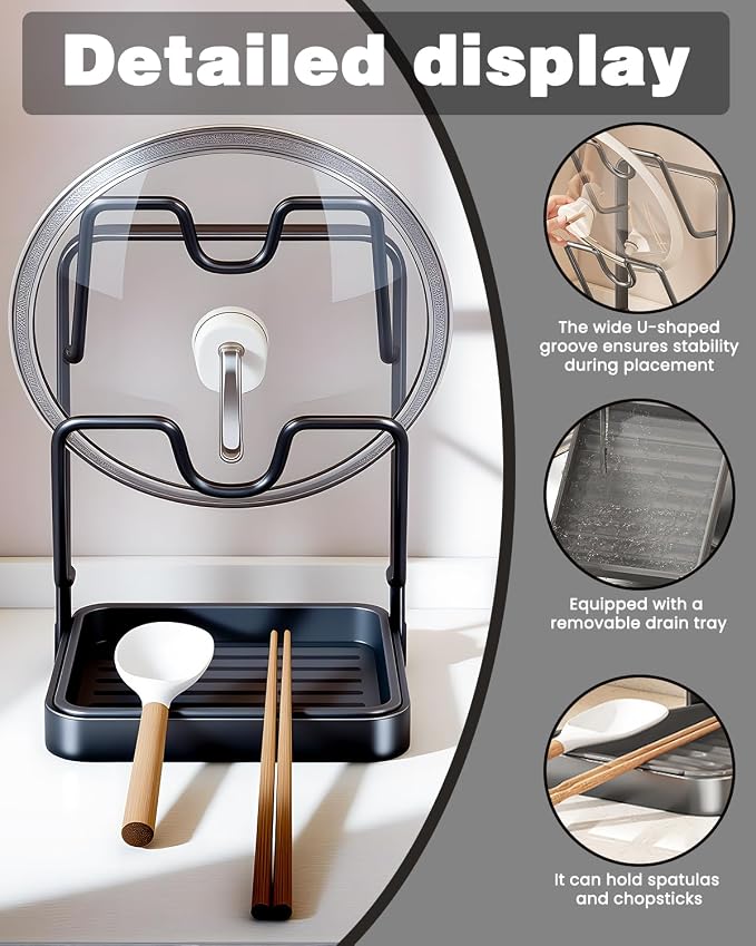 Pot Lid Organizer Holder While Cooking Kitchen Storage Rack Countertop - Image 2