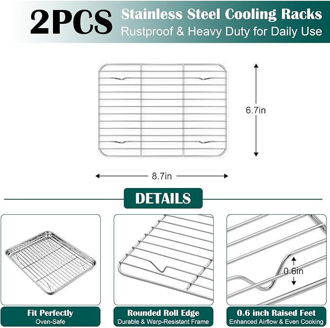 E-far Small Baking Sheet with Wire Rack, Stainless Steel Cookie Sheets Trays & - Image 3