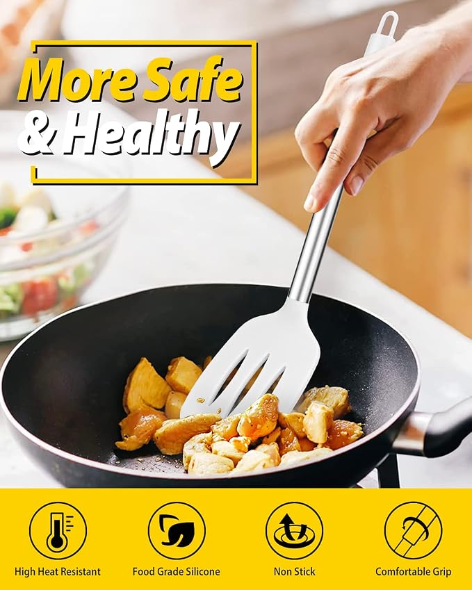 Pack of 2 Silicone Solid Turner, Non Stick Slotted Kitchen Spatulas, High Heat - Image 5