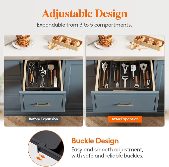 Lifewit Utensil Organizer for Kitchen Drawers, Expandable Cooking Utensil Tray - Image 5