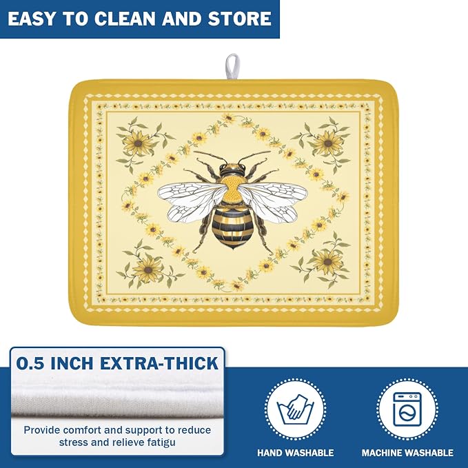 Giwawa Sunflower Bee Dish Drying Mat, Summer Rustic Sunshine Floral Dish - Image 5