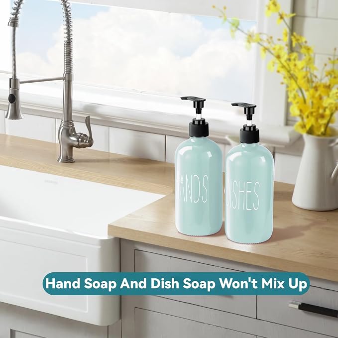 COHOSEGE Glass Soap Dispenser Set 2 Pack, 16 Oz Dish Soap Dispenser - Image 5
