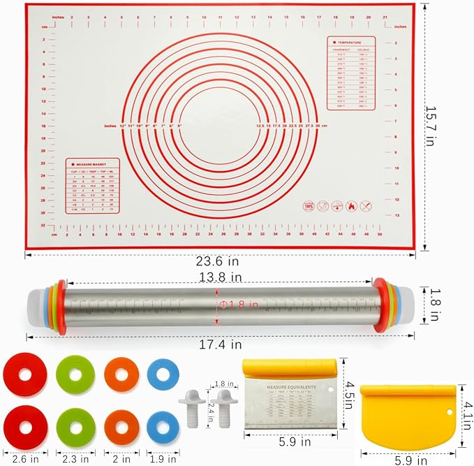 MIKULA Rolling Pin, Rolling Pins Thickness Rings and Silicone Baking Pastry Mat - Image 5