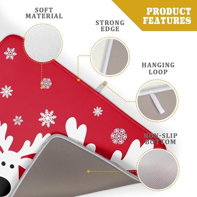 Christmas Dish Drying Mat for Kitchen Counter Cute Reindeer Winter Microfiber - Image 4