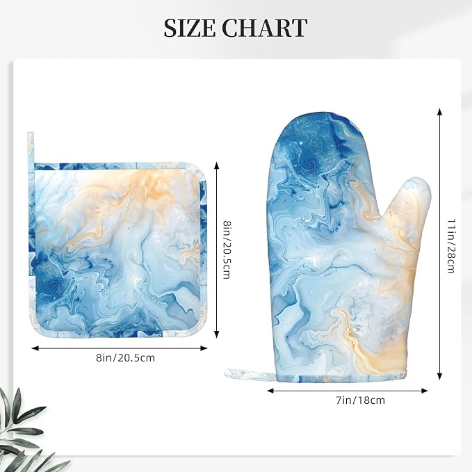 Oven Mitts and Pot Holders Blue Marble Pastel Silicone Kitchen Accessories Set - Image 3