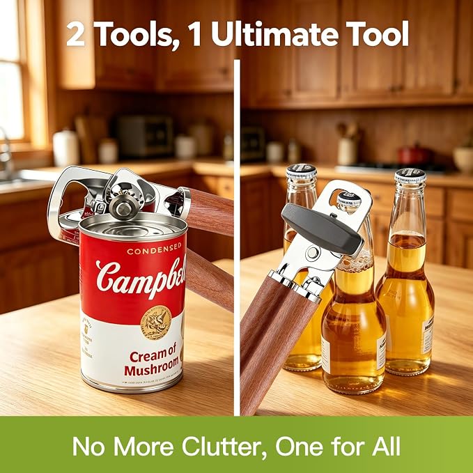 KULUNER Manual Can Opener with Solid Rosewood Handle, Large Easy-Turn Knob - Image 6