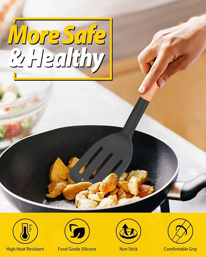 Pack of 2 Silicone Cooking Spatula, Heat Resistant Solid Turner, Non Stick - Image 3