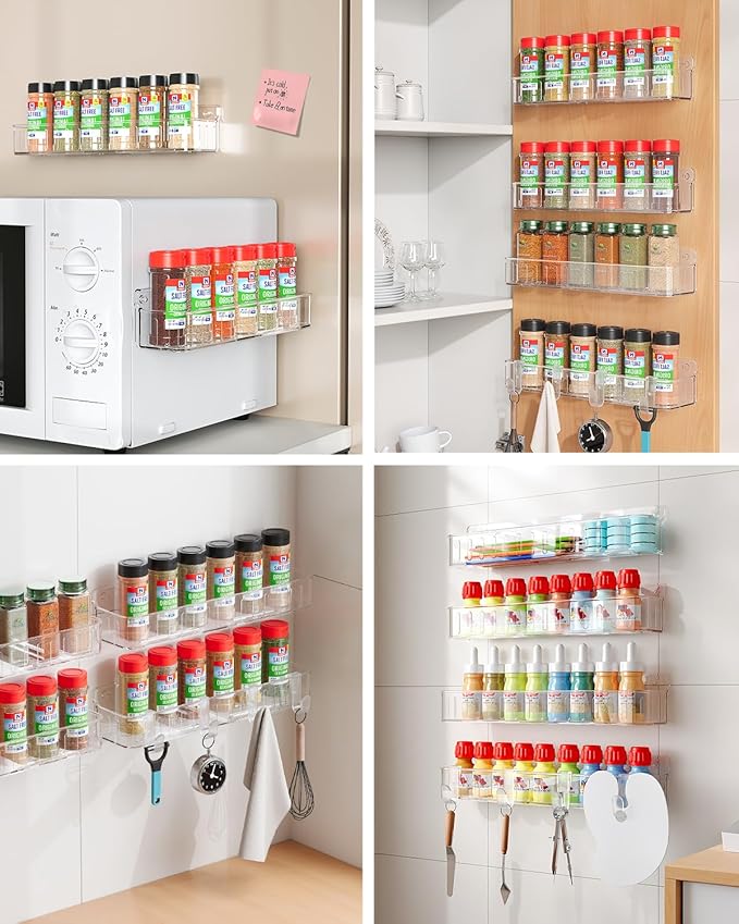 Nieifi Spice Rack Wall Mount, 4 Pack, Screw or Adhesive Installation, Spice - Image 8