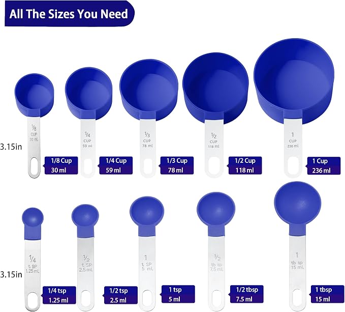 Measuring Cups and Spoons Set of Huygens Kitchen Gadgets 10 Pieces, Stackable - Image 2