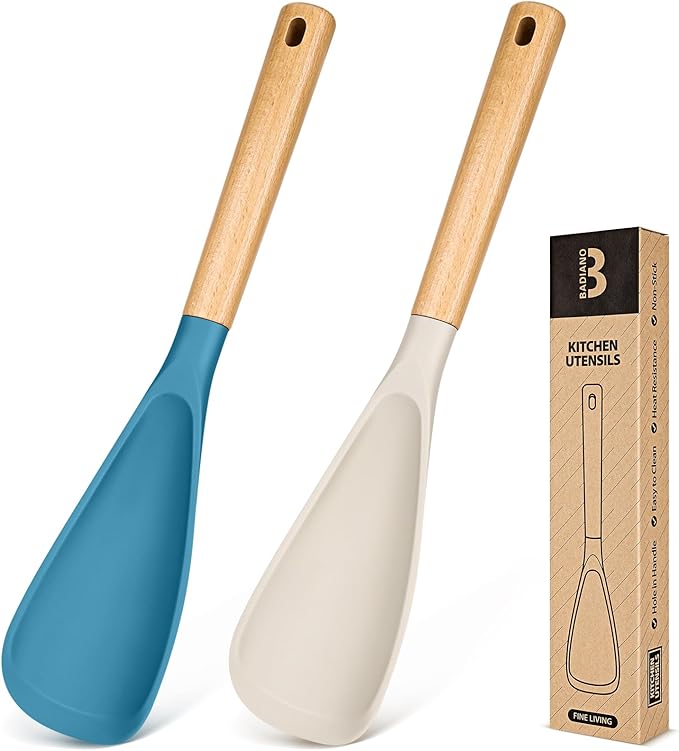 Cooking Spoon for Nonstick Cookwares, Wood Handle Spoon for Mixing, and Scrape by BADIANO