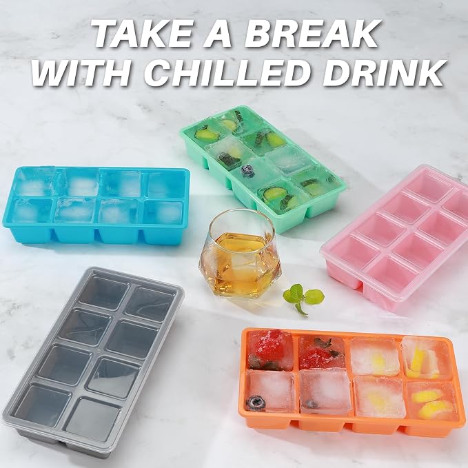 Large Ice Cube Trays with Lid, Jrisbo 2 Pack Stackable Silicone Ice Cube Molds - Image 7