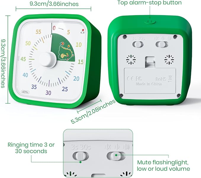 Yunbaoit Visual Timer with Protective Case, Dinosaur Disk 60 Minute Countdown - Image 4