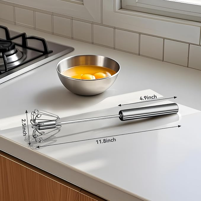 Egg Whisk, Upgraded Stainless Steel Semi Automatic Whisk, Hand Wisk Egg Beater - Image 6