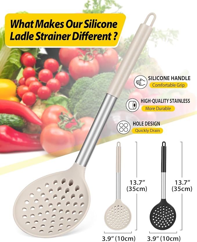Kitchen Ladle Strainer Set of 2 Large Slotted Spoon - Image 2