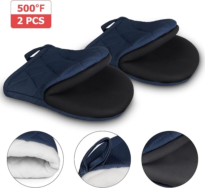 Short Oven Mitts, Heat Resistant 500°F, Silicone Grip Kitchen Gloves, Non-Slip - Image 3