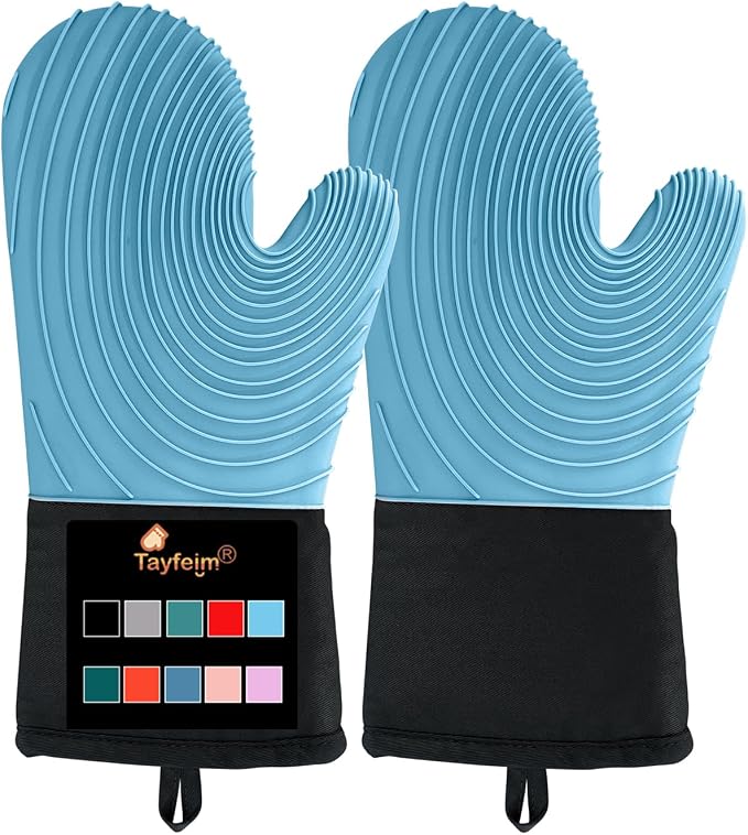 Silicone Oven Mitts-13.6 in Extended Oven Mitts Heat Resistant 500F, Oven Gloves by Tayfeim