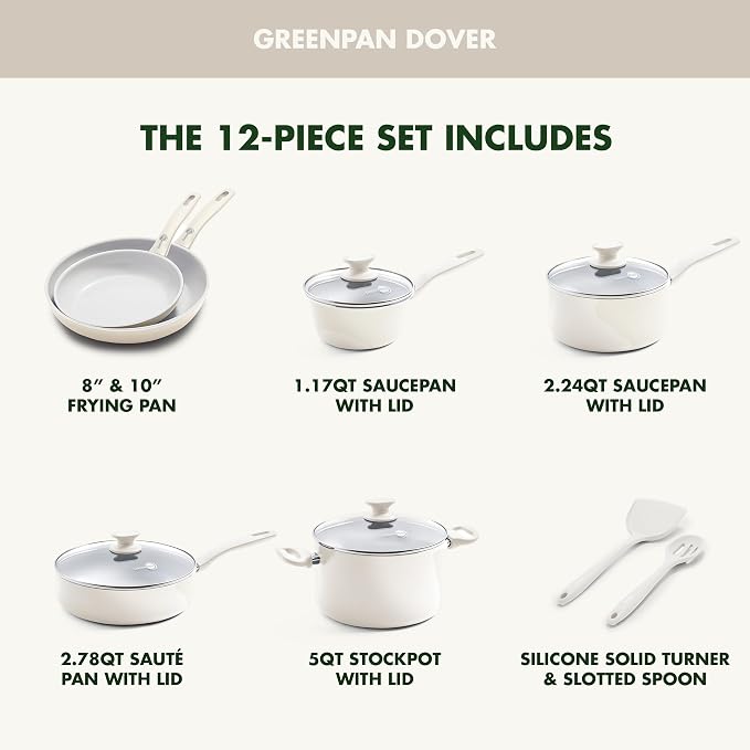 GreenPan Dover Healthy Ceramic Nonstick, 12 Piece Cookware Pots and Pans Set - Image 3