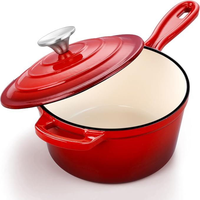 3 Quart Saucepan with Lid, Leonyo Enameled Cast Iron Sauce Pot, Large Enamel by Leonyo