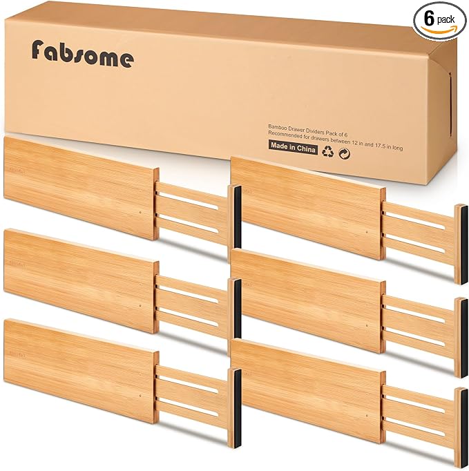 Fabsome Dresser Drawer Organizers 6 Pack, 4.65'' High Adjustable from 17-22‘’ by Fabsome