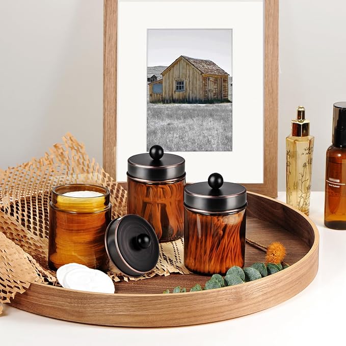 Amber Glass Qtip Holder, Apothecary Jars - Image 3