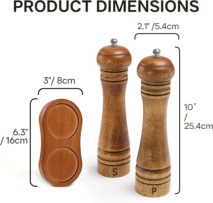 Wooden Salt and Pepper Grinder Set, Premium Oak Wood Salt Grinders Shakers - Image 3