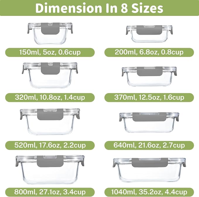 HOMBERKING 8 Pack Glass Food Storage Containers - Image 2