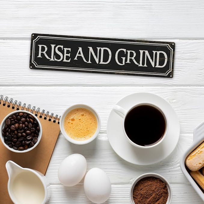 Coffee Decor Signs, Rise and Grind Sign, Retro Metal Tin Sign, Coffee Home Decor - Image 5