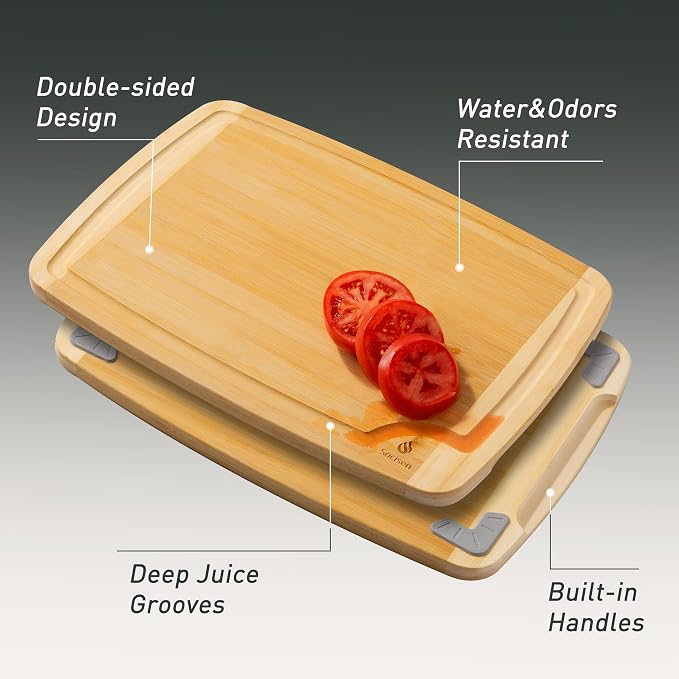 3 packs Bamboo Cutting Board Set Non Slip Feet Over Sink - Image 5