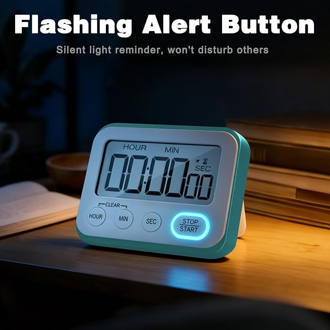 Digital Kitchen Timer Magnetic Loud Alarm, Large LCD Screen Silent/Beeping - Image 2