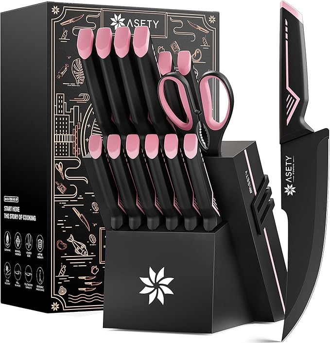 Knife Set - 15 PCS Kitchen Knife Set - Stainless Steel Knife Block Set - by ASETY