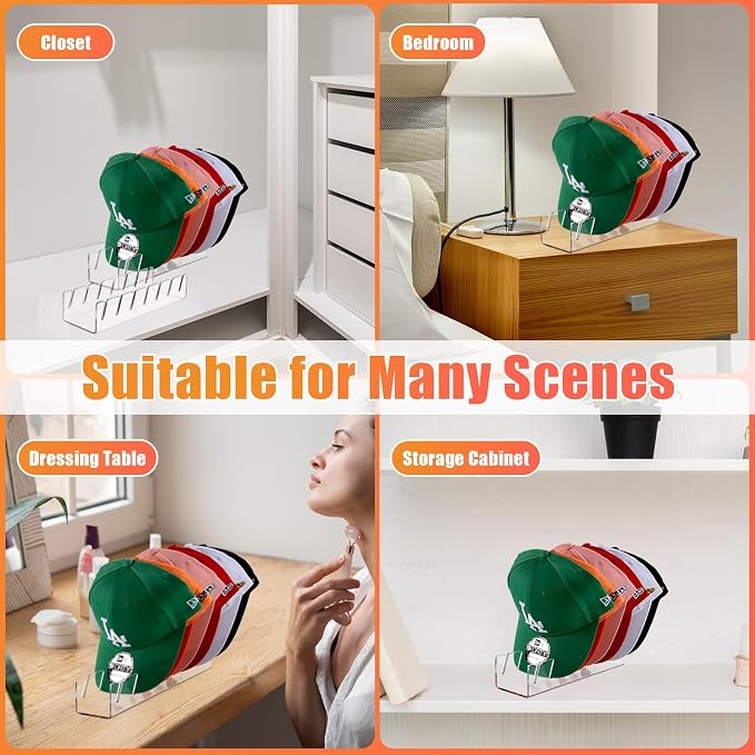 Hat Stand for Baseball Caps, 2 Pack No Install Acrylic Hat Organizer for 14 - Image 5