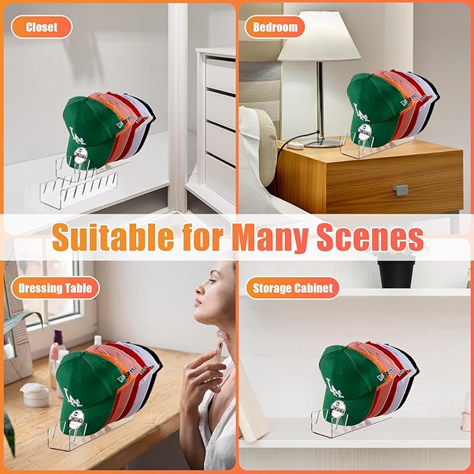 Hat Stand for Baseball Caps, 4 Pack No Install Acrylic Hat Organizer for 28 - Image 5