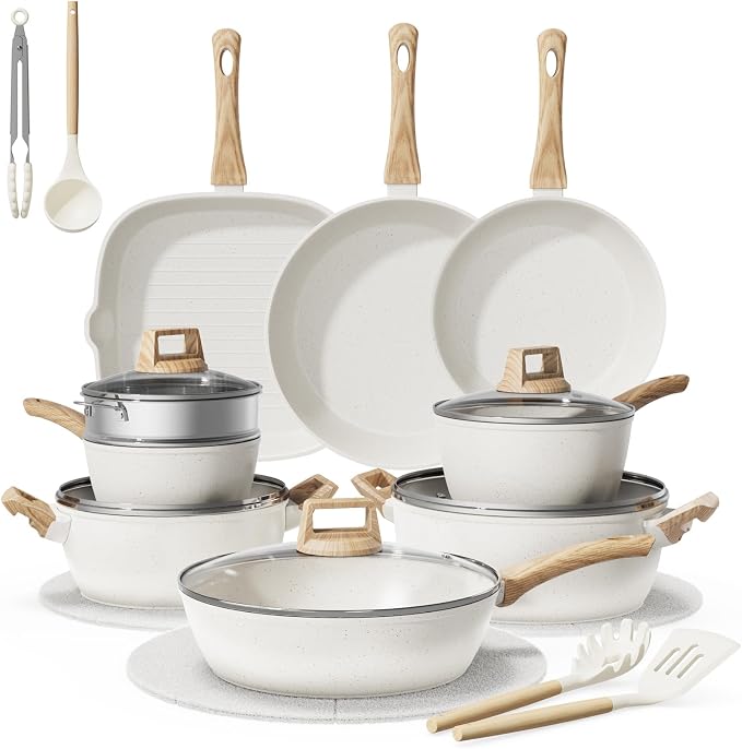 Bazova 24-Piece Pots and Pans Set Non Stick, Titanium-Reinforced Ceramic by Cookware