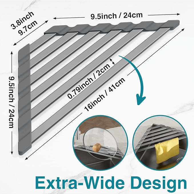 COOL-ANGLE Corner Sink Drying Rack, Heat Resistant Roll Up Mat - Image 6