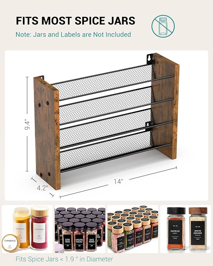 NESAPTO Spice Rack Organizer for Cabinet, Wood 4-Tier Vertical Seasoning - Image 2