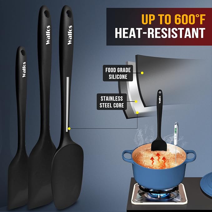 Walfos Silicone Spatula Set of 8(600°F）- Heat Resistant Kitchen Silicone - Image 3