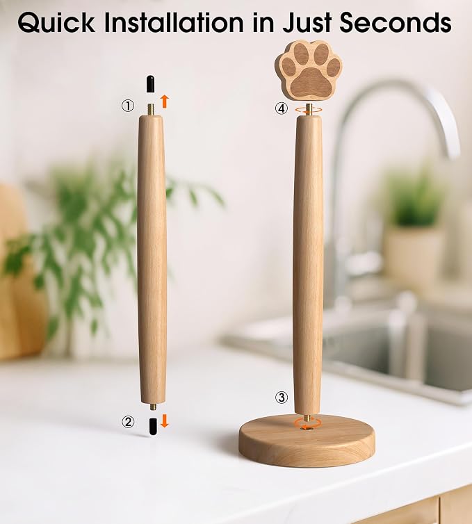 KitchLife Cute Wooden Paper Towel Holder Countertop - Image 5