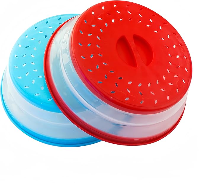Pack of 2 Collapsible Microwave Food Cover, Splatter Guard, Vented Microwave Lid by RUNZI