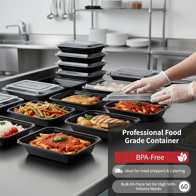 60 Pack 24 oz Meal Prep Containers Reusable, Plastic Food Storage Container - Image 7