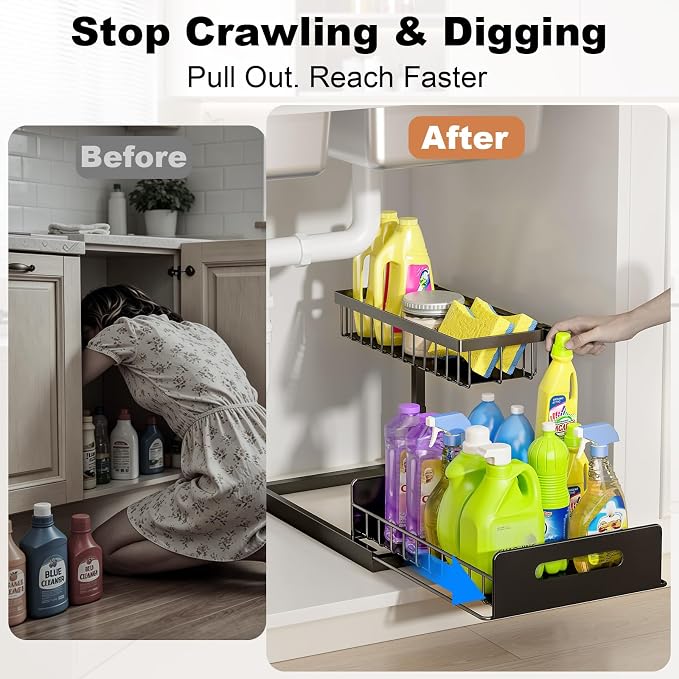 REALINN Under Sink Organizer, Pull Out Cabinet Storage 2 Tier Slide Out Sink - Image 4