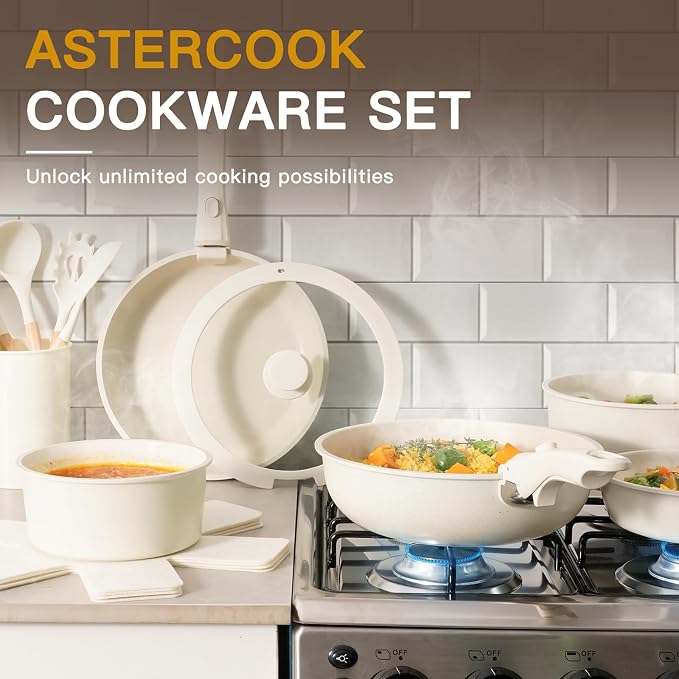 Astercook 21 Pcs Pots and Pans Set Non Stick, Ceramic Cookware Set Detachable - Image 5