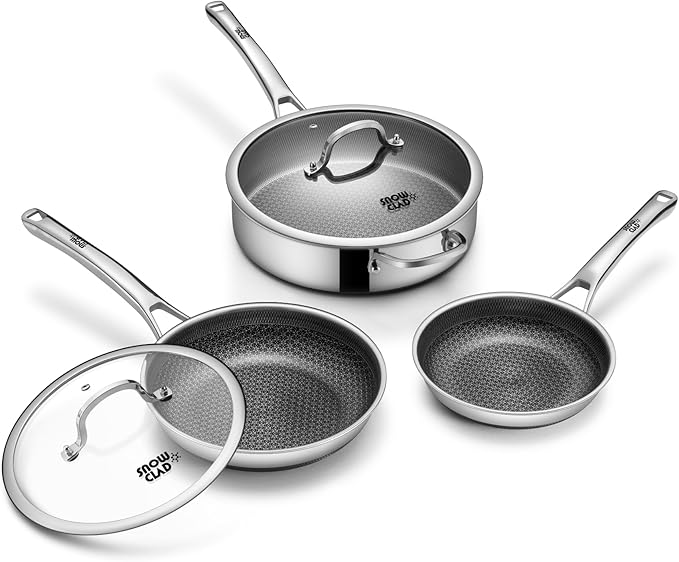 Frying Pans Nonstick Set with Lid, Hybrid Non Stick 5 Quart Saute pan, 10 inch by SNOWCLAD