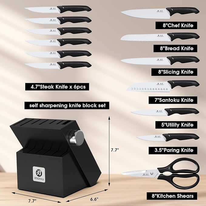 imarku Knife Set with Block, Sharp Knives Set with Built-in Sharpener, - Image 6