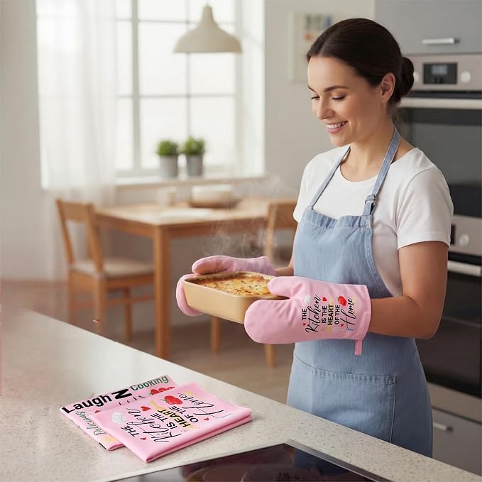 Leinuosen 8 Pcs Kitchen Towels and Oven Mitts Sets Pot Holders Dishcloths Set - Image 4