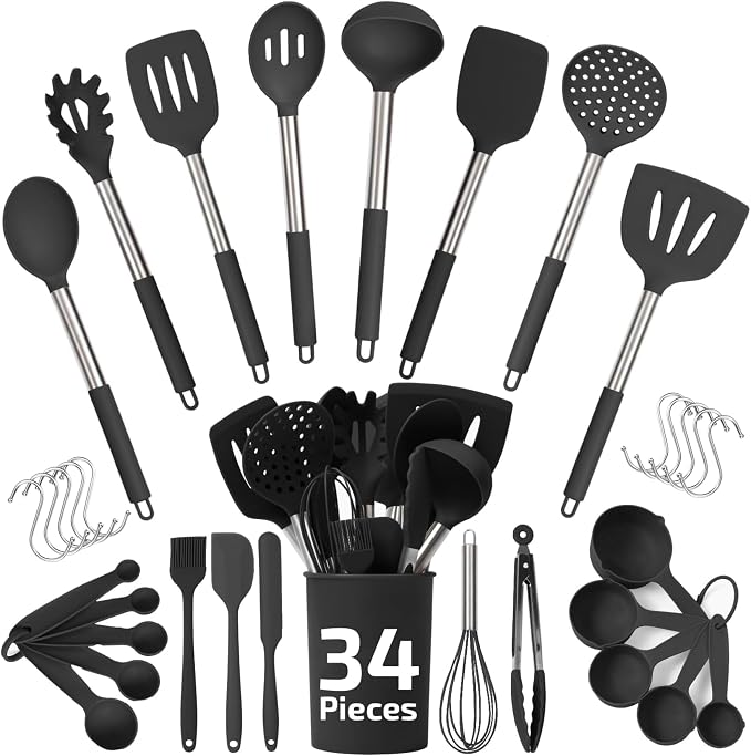 Silicone Kitchen Utensils Set 34 Pieces 450 °F Heat Resistant by CulinaryCouture