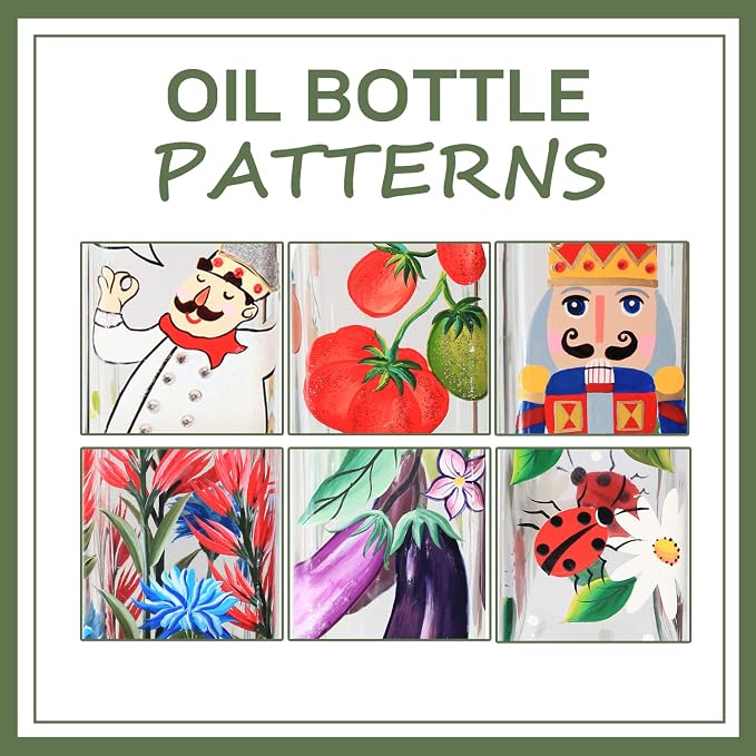 17oz Hand Painted Glass Olive Oil Bottle - 500ml Green Oil & Vinegar Cruet - - Image 3